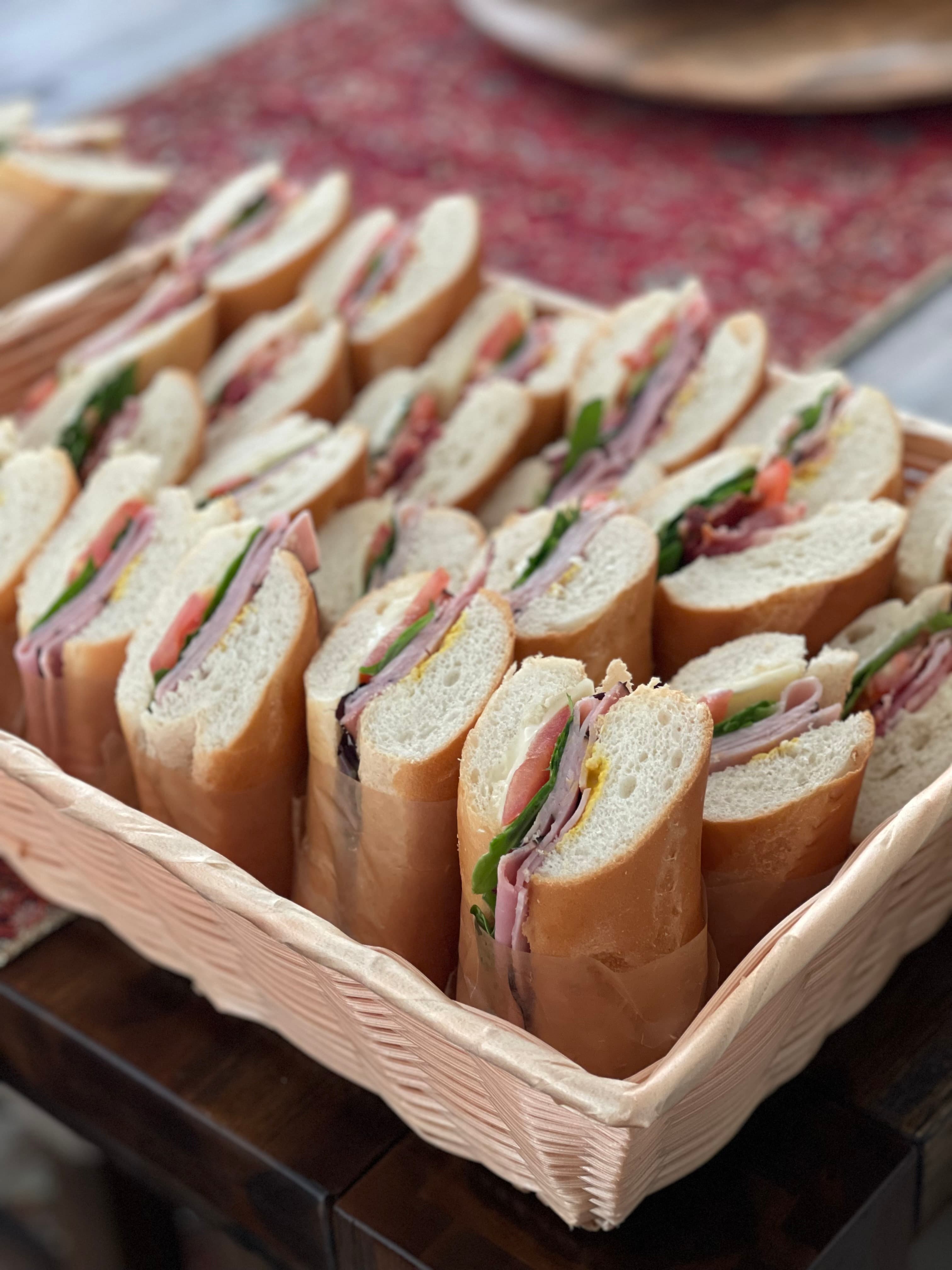 Basket of fresh baguette sandwiches