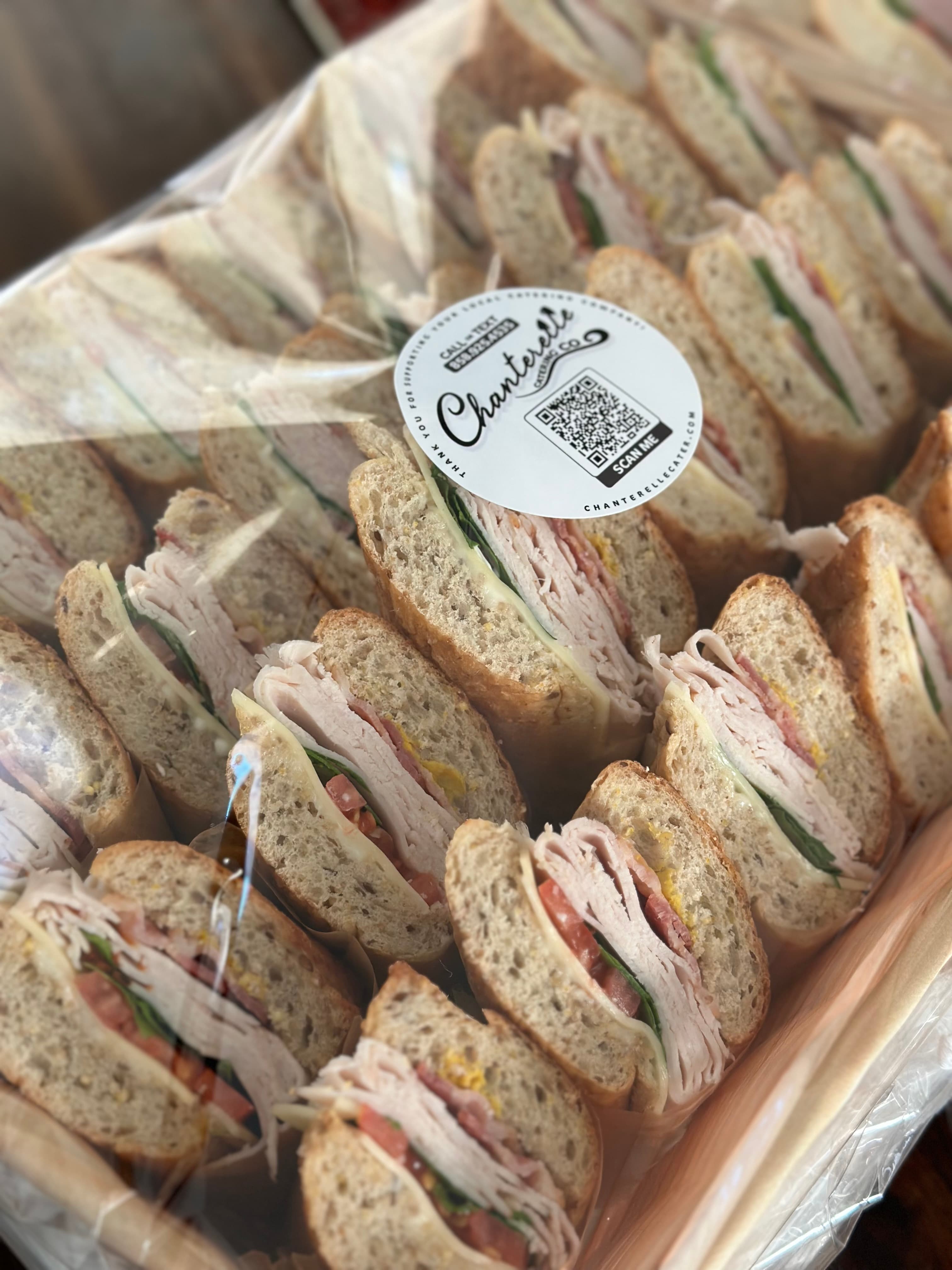 Baskets of baguette sandwiches ready to reorder