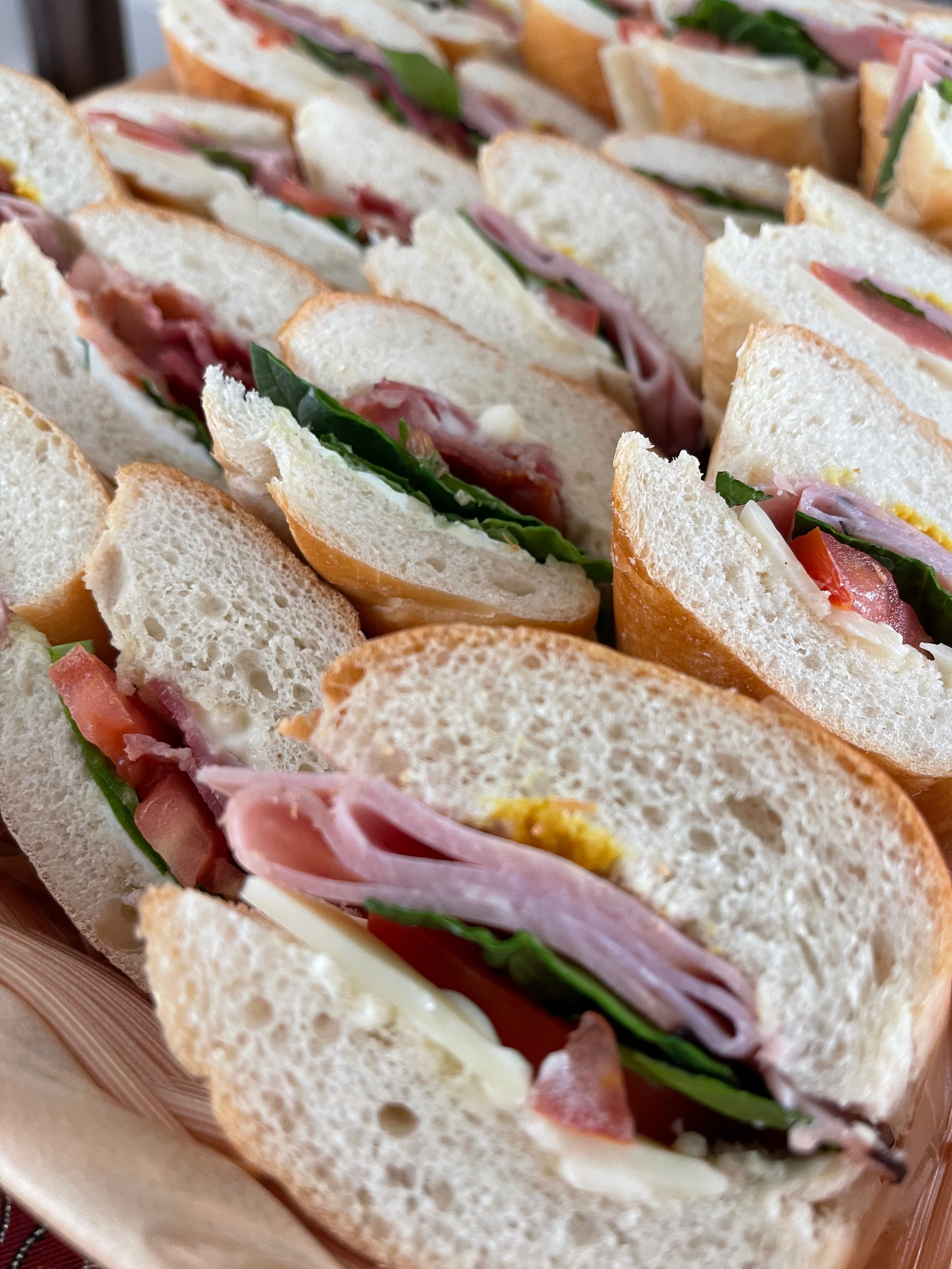 Close-up of freshly made Chanterelle catering sandwiches